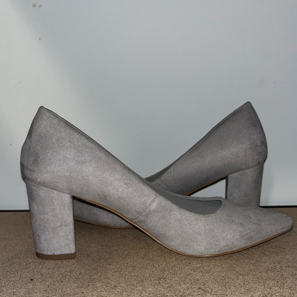 Gray suede heels